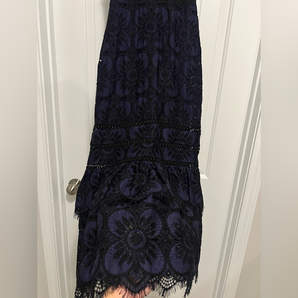Banana Republic Lace Sheath Dress Petite 00P Navy Black Floral Cocktail Holiday - Picture 4 of 12